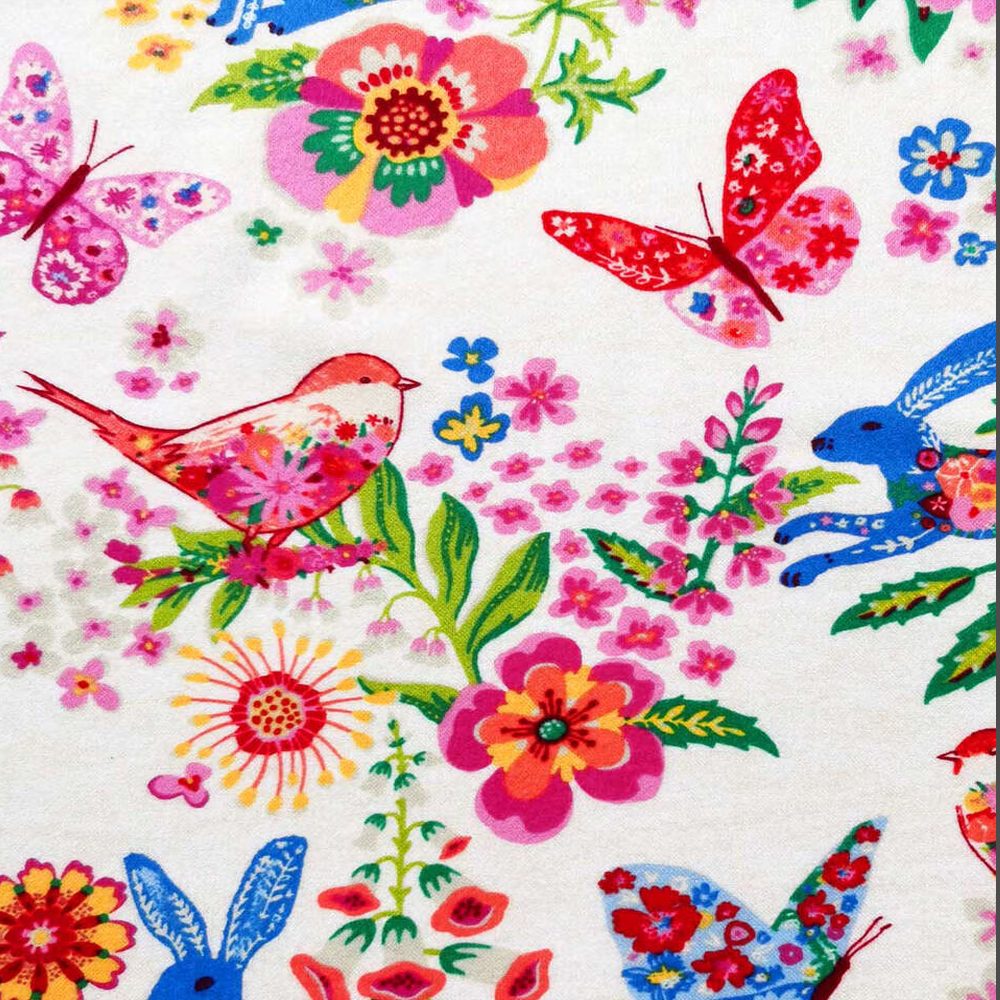 Bunnies & Birds White Luxe Flannel Fabric