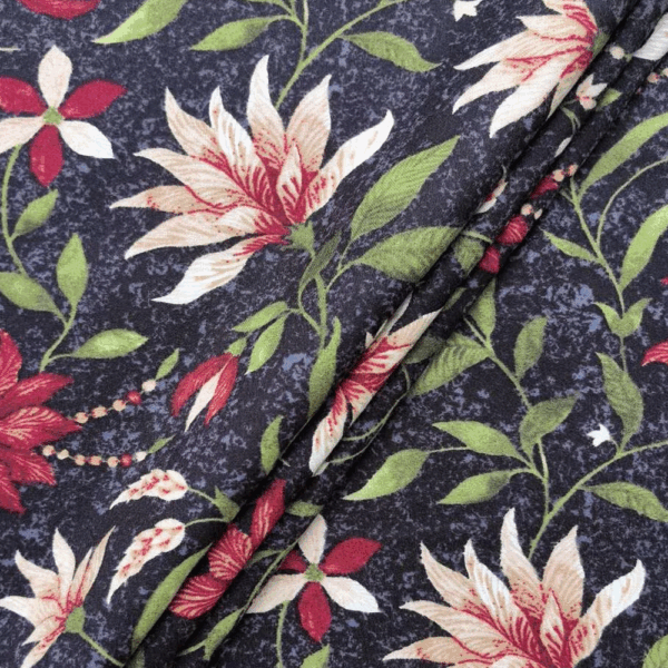 Floral Vines on Black Luxe Flannel Fabric - Image 2