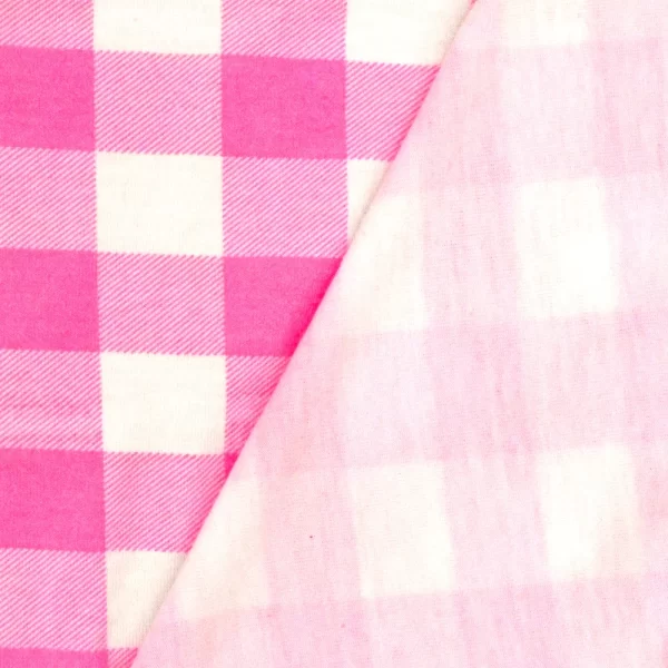 Pink-White Gingham Printed Stretch Polyester Jersey Knit Fabric - Image 3