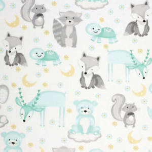 Sleepy Animals On Clouds Nursery Flannel Fabric