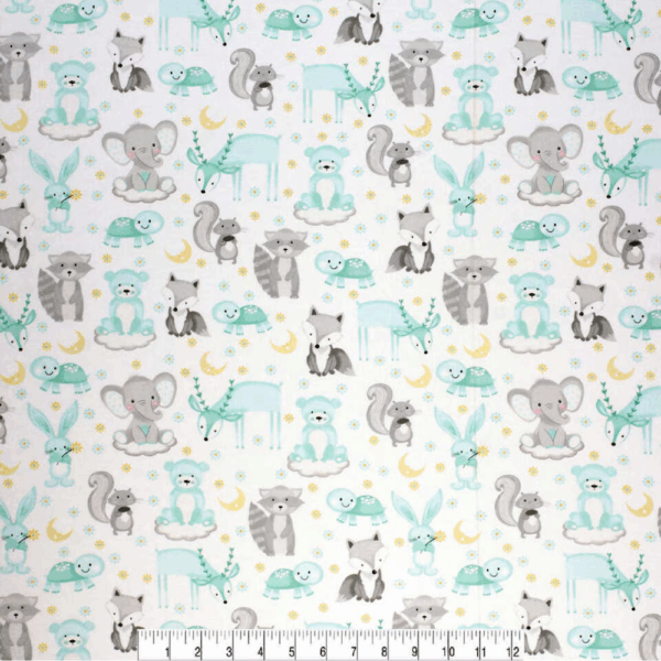 Sleepy Animals On Clouds Nursery Flannel Fabric - Image 2