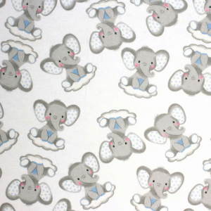 Sleepy Elephants On Clouds Nursery Flannel Fabric