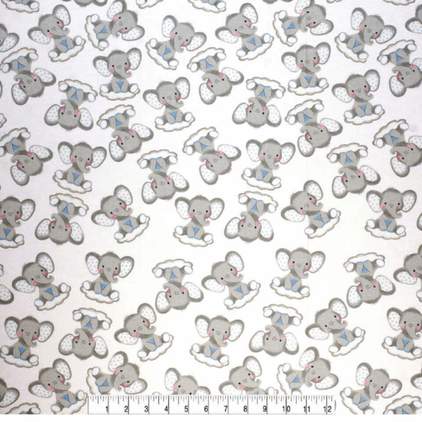 Sleepy Elephants On Clouds Nursery Flannel Fabric - Image 2